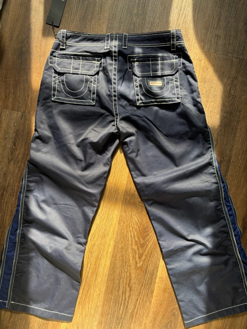 True Religion Men's Big T side zip baggy loose fit pants navy blue size 32